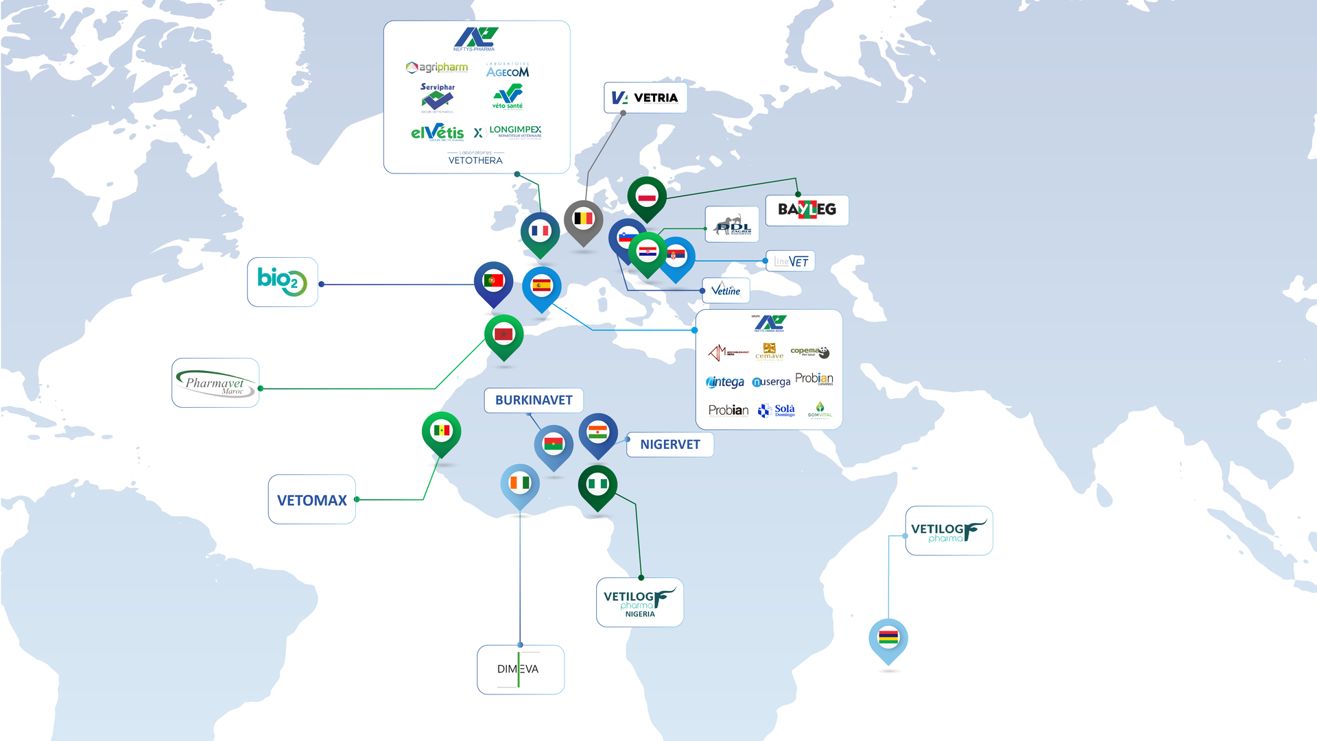 présentation de la présence du groupe dans le monde
